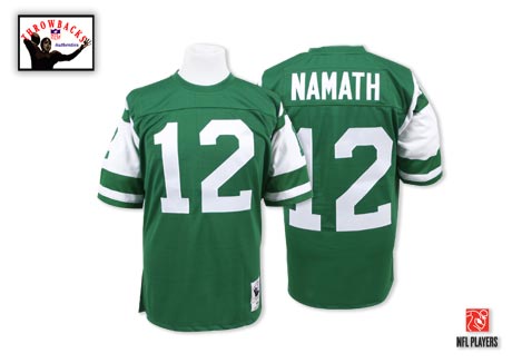 Men's Authentic Joe Namath Mitchell and Ness Jersey Green Home - #12 Throwback NFL New York Jets